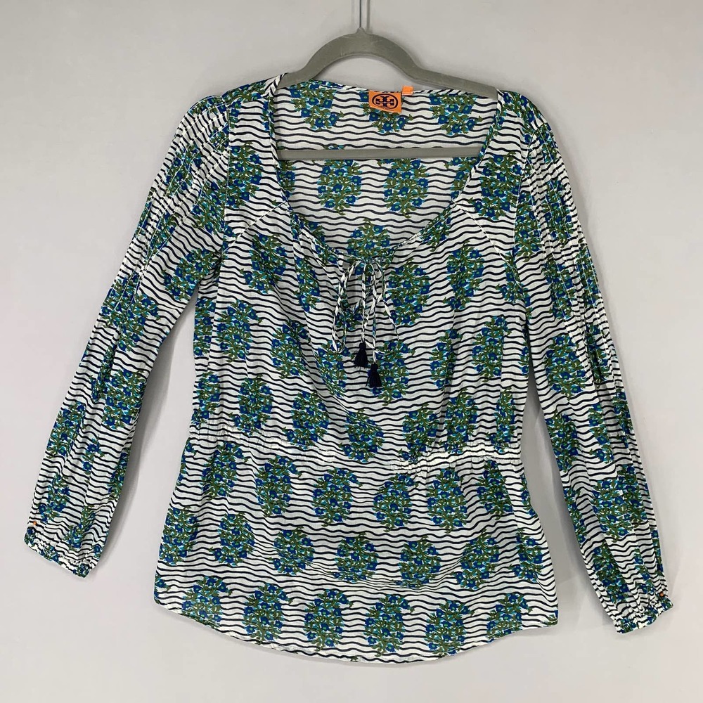 Tory Burch Women Blouse 4 Black White Floral Summer